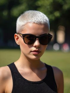 Buzz Cut Hairstyles Woman, Blonde Buzzcut Woman, Buzz Cut Women Round Face, Woman Buzzcut, Shaved Head Styles, Shaved Pixie Cut, Buzzed Hair Women, Buzz Cut Women, Shaved Pixie