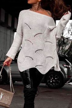 Details: Material:Knitting Sleeve:Long sleeve SIZE US/CAN BUST WAIST HIPS S 2-4 33"-34" 26"-27" 36"-37" M 6-8 35"-36" 28"-29" 38"-39" L 10-12 37"-39" 30"-32" 40"-42" XL 12-14 40"-42" 33"-35" 43"-45" Gray Long Sleeve Sweater With Pointelle Knit, Gray Long Sleeve Pointelle Knit Sweater, Gray Long Sleeve Sweater For Spring, Cozy Long Sleeve Gray Sweater, Pointelle Knit Long Sleeve Sweater With Relaxed Fit, Long Sleeve Pointelle Knit Sweater With Relaxed Fit, Oversized Long Sleeve Sweater, Relaxed Fit Pointelle Knit Long Sleeve Sweater, Relaxed Fit Long Sleeve Pointelle Knit Sweater