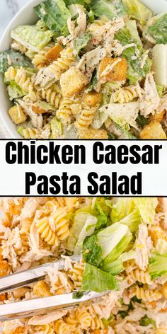 chicken caesar pasta salad with lettuce and tomatoes