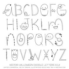 the alphabet is made up of different shapes and sizes, including letters that are outlined in black