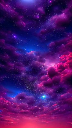 the sky is filled with stars and clouds