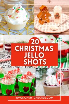 christmas jello shots with text overlay that reads, 20 christmas jello shots