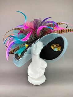 Millinery Diy, Navy Blue Fascinator, Black Floppy Hat, Sequin Flowers, Kentucky Derby Fascinator, Blue Fascinator, Black Fascinator