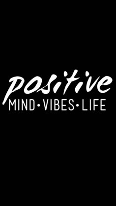 positive mind - vibes - life logo on black background with white lettering in the center