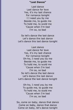 the song for last dance, written in black and white