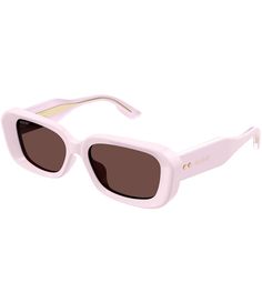 From Gucci&#x2C; these sunglasses feature:Rectangle shapeRecycled acetate frameSolid lensRx ableNon-polarizedApprox. 54mm lens- 18mm bridge- 145mm templeImported. Pink Gucci Sunglasses, Sunglasses Pink, Gucci Women, Rectangle Sunglasses, Eyewear Womens, Gucci Sunglasses, Dillard's, Designer Sunglasses, Rivets