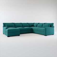 Our Winston Collection’s a bestseller for a reason. Classic good looks, roomy seating—and check out all those pillows and cushions! Kick back and relax—that’s what it’s made for. | Winston Hybrid Comfort 4-Piece Sectional with Left-Facing Chaise in Bloke Peacock | American Signature Furniture Teal Couch, Sectional With Chaise, American Signature Furniture, Value City Furniture, Living Room Sectional, City Furniture, Living Room Seating, For A Reason, Home Living Room