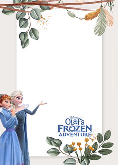 an image of two frozen princesses in front of a white background with leaves and branches