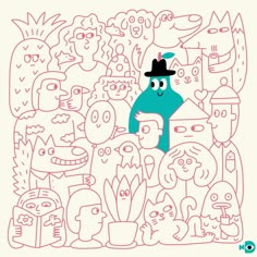 an image of a cartoon character surrounded by other people and animals, with the word's name on it