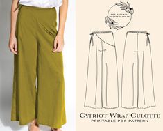 the front and back view of a women's cropped culote pants