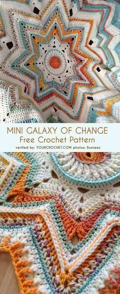 a crocheted blanket with the words,'mini galaxy of change free crochet pattern '