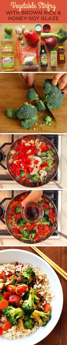 the process of making vegetable stir fry with broccoli, tomatoes and other vegetables