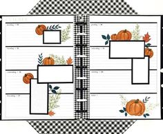 an open planner with pumpkins and leaves on it