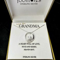 What A Beautiful “Love You Grandma” Neckless. The Heat Shaped Stone Sits Inside A Infinity Ring With Inscribing Around The Back Side. This Sterling Silver Neckless Shines In The Sun And Is The Perfect Size For Any Size Neck. Infinity Ring, Heaven Sent, Hugs And Kisses, Beautiful Love, The Heat, Womens Jewelry Necklace, The Sun, Jewelry Necklaces, Love You