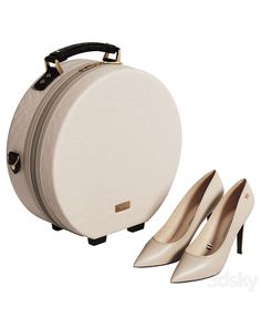 a woman's white bag and pair of high - heeled shoes on a white background