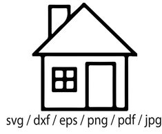 a black and white image of a house with the words svg / dxf / eps / png / pdf / jp