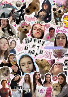 a collage of people and animals with happy birthday messages