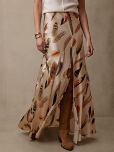 Eterno Silk Maxi Skirt | Banana Republic Silk Maxi Skirt Outfit, Floral Maxi Skirt Outfit, Silk Skirt Outfit, Neutral Print, Silk Maxi Skirt, Maxi Skirt Outfits, Wrap Maxi Skirt, Clothing Sites, Silk Maxi