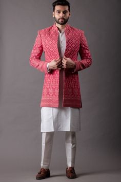 Buy Pink Long Jacket Set for Men, Pink Long Jacket Set for Men, Men's Sangeet Outfit, Men's Long Jacket for Sangit, Long Jacket Set for Men, Long Jacket Set, Jacket Set, Wedding Long Jacket Set, Wedding Jacket for Men, Designer Long Jacket Set, Buy Wedding Jacket Set Online Traditional Indian Mens Clothing, Lucknowi Embroidery, Indian Wedding Suits Men, Indian Wedding Clothes For Men, Sherwani For Men Wedding, Boys Kurta Design, Wedding Kurta For Men, Groom Dress Men, Indian Groom Wear