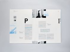 an open brochure with black and white images on the front, side and back pages