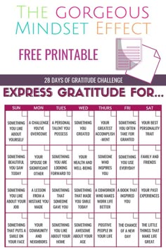 Use this free printable to challenge yourself to express gratitude everyday for 28 days! Minimalism Challenge, Calendula Benefits, Gratitude Journal Prompts, 28 Day Challenge, Gratitude Challenge, Coconut Health Benefits, Attitude Of Gratitude, Expressing Gratitude, Gratitude Journal