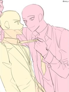 a drawing of a man brushing his teeth next to another man in a suit and tie