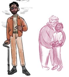 an image of a man with a cane and another drawing