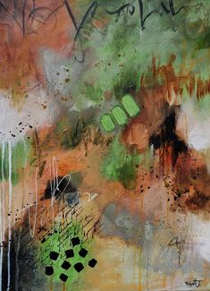 an abstract painting with green and brown colors