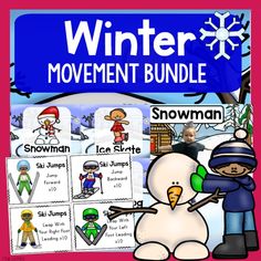 the winter movement bundle with snowman, penguin and other activities to help students learn how to