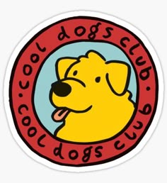 a sticker with the words cool dogs club in red, blue and yellow on it