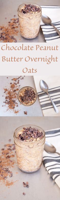 chocolate peanut butter overnight oats in a glass bowl