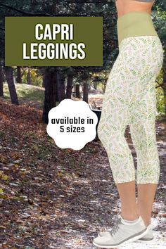 This nature style design features a fern leaf pattern background on white with a complementary color waistband. Find Capri and standard styles at the link. Yellow Nature, Nature Style, Fern Leaf, White Leggings, Pattern Background, Complementary Colors, Natural Style, Capri Leggings, Leaf Pattern