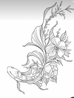 a black and white drawing of some flowers