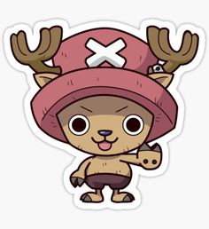 a cartoon character wearing a pink hat with antlers on it's head sticker