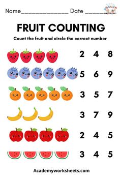 a printable fruit counting game for kids