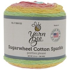 yarn bee sugarwheel cotton spoole in multicolors, with the label on it