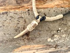 an animal's tooth is attached to a rope