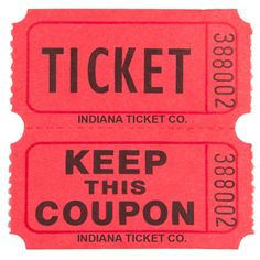 two red tickets with the words keep this coupon printed on them, and an indiana ticket company logo