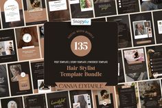 the hair stylist powerpoint template bundle is shown in brown and black colors