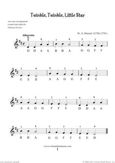 sheet music with the words twinkle, twinkle little star