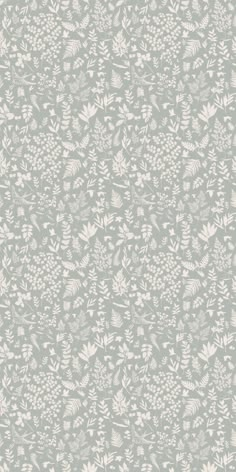 a white and gray wallpaper with small flowers on the bottom half of it,