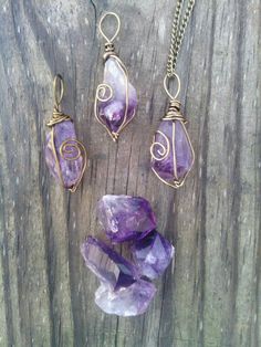 Wire Wrapped Amethyst, Necklaces Amethyst, Amethyst Necklaces, Crystal Jewelry Diy, Amethyst Necklace Pendant, Necklace Amethyst, Wire Jewelry Designs, Wire Wrapping Crystals