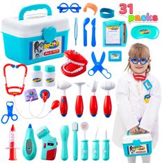 PRICES MAY VARY. 31 Pieces Pretend-n-Play Medical Kit Set Includes Stethoscope, Blood Pressure Cuff, Forceps, Bandage, Eyeglasses, ID Tag, Scalpel, Tweezer, Syringe, Scissors, Reflex Hammer, Bedpan, Ear Scope, Oral Mirror, Doctor coat, Doctor Clipboard Paper and Print, Pill Bottles, Pulse Machine, Toothbrush, Flashlight, Thermometer, Otoscope, Denture and Case Superior Quality; Variety of Doctors Tools; Super Durable; Batteries are included Super Value Toy Pack for Doctor Dress Up Set; Perfect f Kids Doctor Kit, Doctor Role Play, Kids Pretend Play Toys, Role Play Costume, Toddler Boy Gifts, Playing Doctor, Kids Pretend Play, Kids Holiday Gifts, Holiday Toys