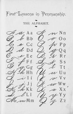 the first lessons in penmanship, written with cursive writing and calligraphy