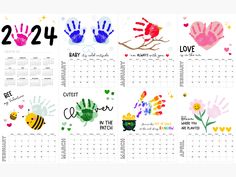 a calendar with handprints on it and the date for each child's birth