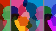 four different colored silhouettes of people in the same color scheme, each with an individual's profile