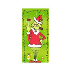 a green christmas card with an image of a santa clause holding a pipe in his hand