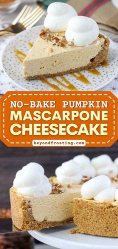 Don't miss out on this fall food! Made with mascarpone cheese and whipped cream, this easy no-bake pumpkin cheesecake is amazing. Save this pumpkin recipe for the perfect Thanksgiving dessert! Cheesecake With Graham Cracker Crust, Mascarpone Cheesecake, No Bake Pumpkin, Bake Pumpkin, No Bake Pumpkin Cheesecake, Thanksgiving Desserts Easy, Pumpkin Recipe