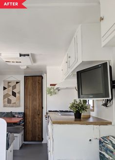 the kitchen is clean and ready to be used as a living room or dining area