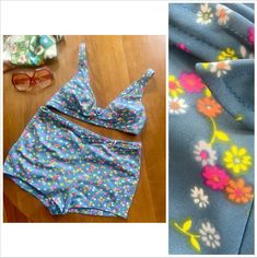 Cutest vintage bikini from the 1960s! This suit is in great condition and is fully lined on top and bottom. The top is adjustable with two sets of buttons on each strap and the bottom has a functional belt around the waist. The suit is made of a stretchy blue floral nylon fabric and lined in a silky nylon fiber as well. It best fits a small or extra small but please check measurements to be sure.  Flat Measurements: A cup 30-31" around bust 17-19" waist 13" rise 19-21" hips Please feel free to r Retro Fitted Summer Tankini, Retro Lined Swimwear For Summer, Vintage Swimwear For Spring Beach Outing, Vintage Beach Swimwear For Spring, Retro Fitted Swimwear For Vacation, Retro Summer Swimwear Lined, Retro Fitted Swimwear For Poolside, Retro Swimwear For Beach Season, Vintage Spring Beach Swimwear